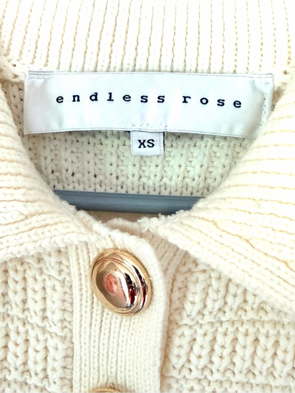 Anthropology Endless Rose Sleeveless Collared Cream Knit Crochet Mini Dress. XS - Picture 6 of 6